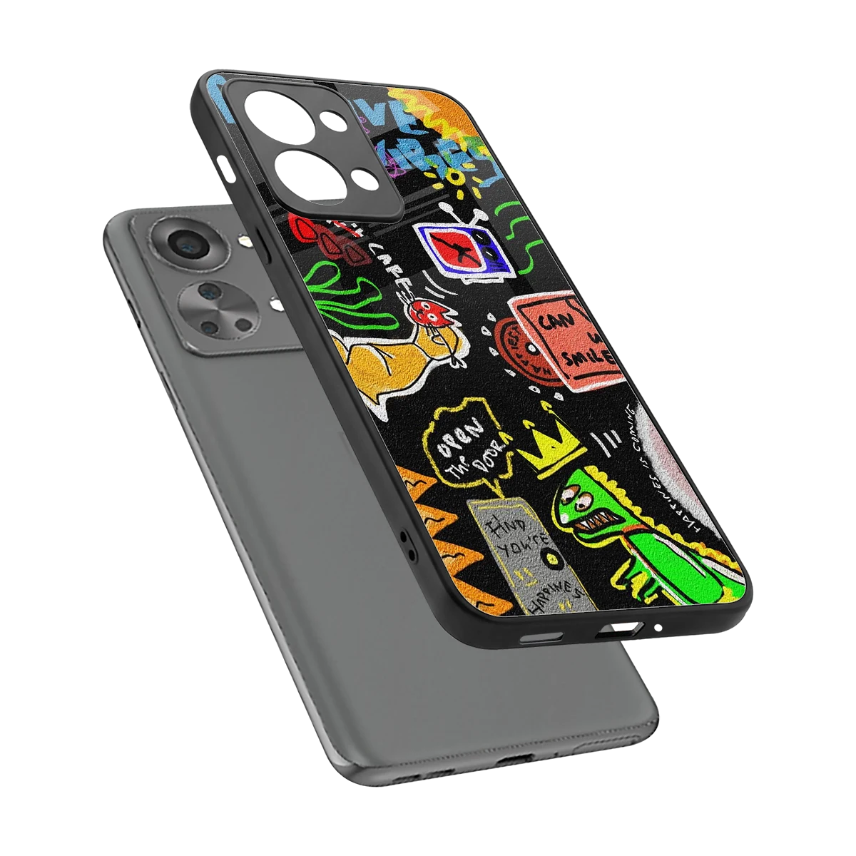 Graffiti sleek oneplus nord 2t cover with tempered glass back and TPU edges