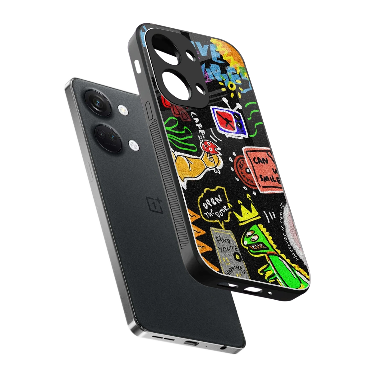 Graffiti sleek oneplus nord 3 cover with tempered glass back and TPU edges