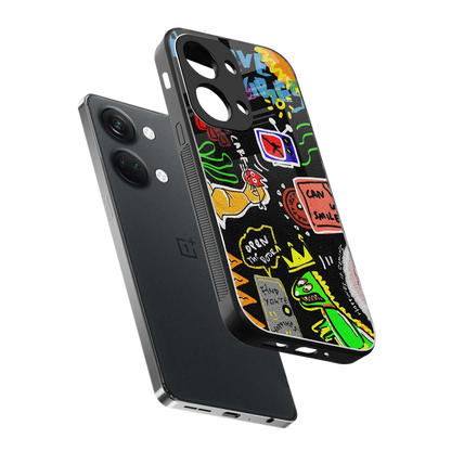 Graffiti sleek oneplus nord 3 cover with tempered glass back and TPU edges