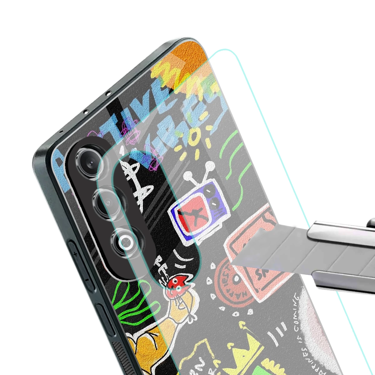 Graffiti stylish phone case for oneplus nord ce 4 | glossy glass and slim fit