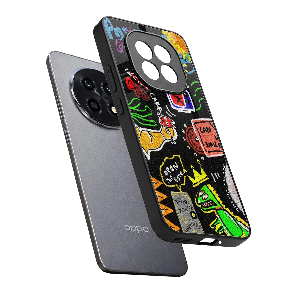 Graffiti sleek oppo f29 pro 5g cover with tempered glass back and TPU edges