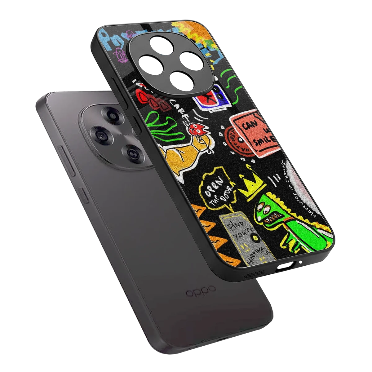 Graffiti sleek oppo f31 pro 5g cover with tempered glass back and TPU edges