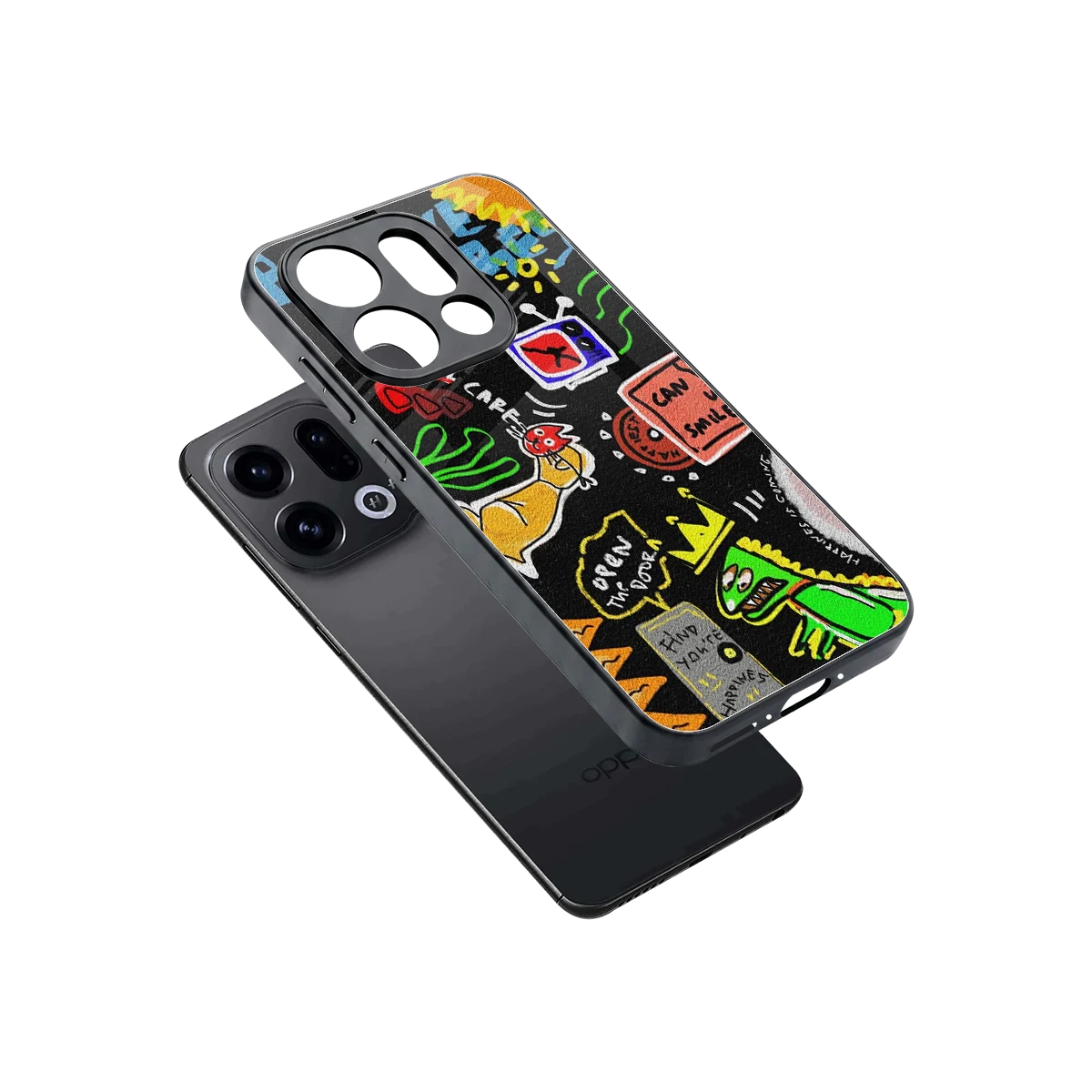 Graffiti sleek oppo find x9 cover with tempered glass back and TPU edges