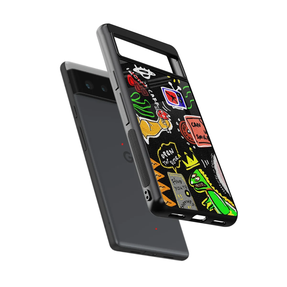 Graffiti sleek google pixel 6a cover with tempered glass back and TPU edges