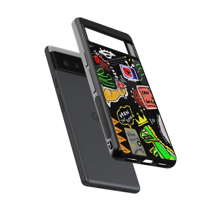 Graffiti sleek google pixel 6a cover with tempered glass back and TPU edges