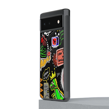 Graffiti stylish phone case for google pixel 6 | glossy glass and slim fit