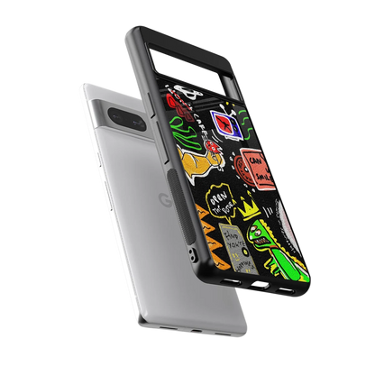 Graffiti sleek google pixel 7a cover with tempered glass back and TPU edges