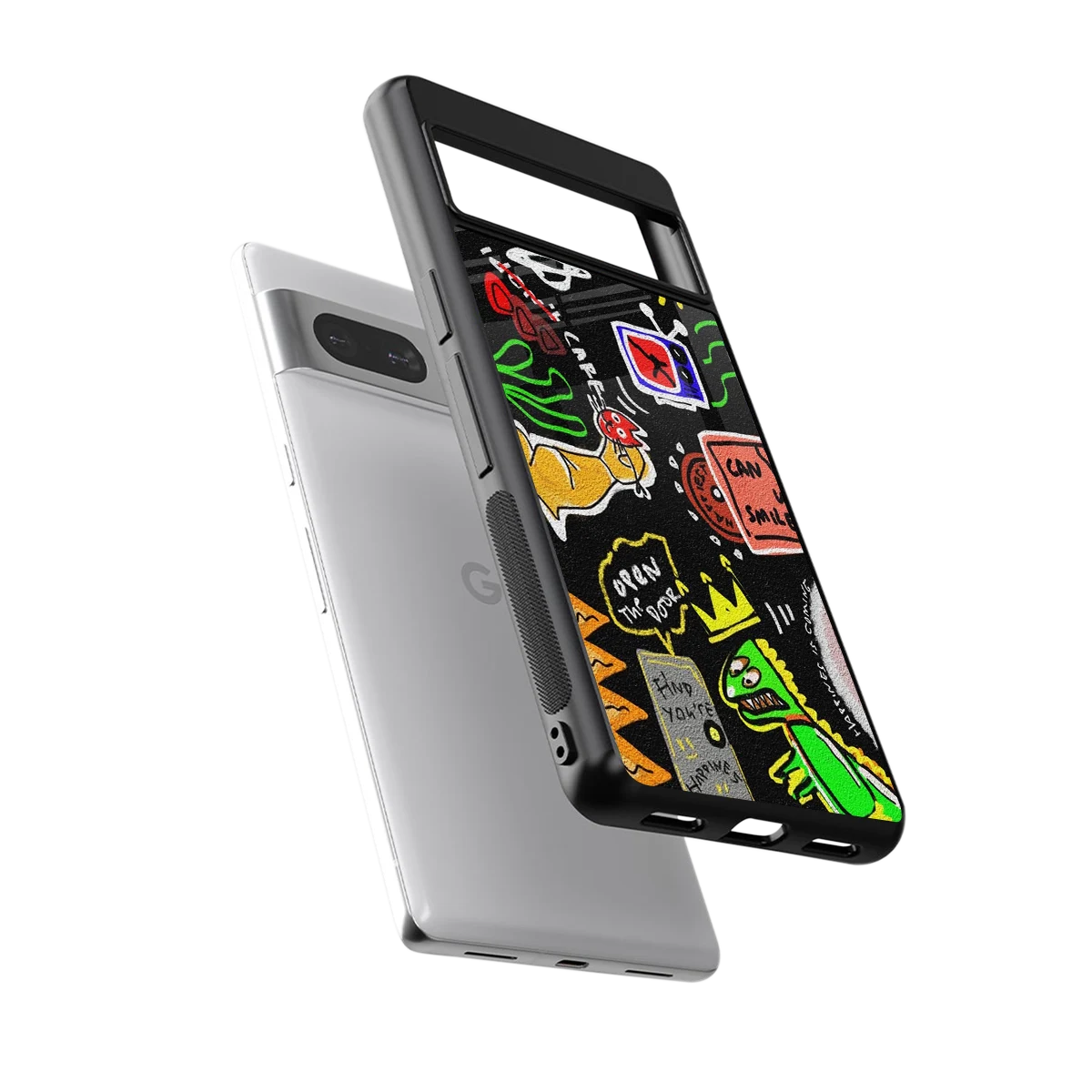 Graffiti sleek google pixel 7 cover with tempered glass back and TPU edges