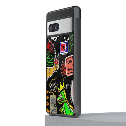 Graffiti stylish phone case for google pixel 7 | glossy glass and slim fit