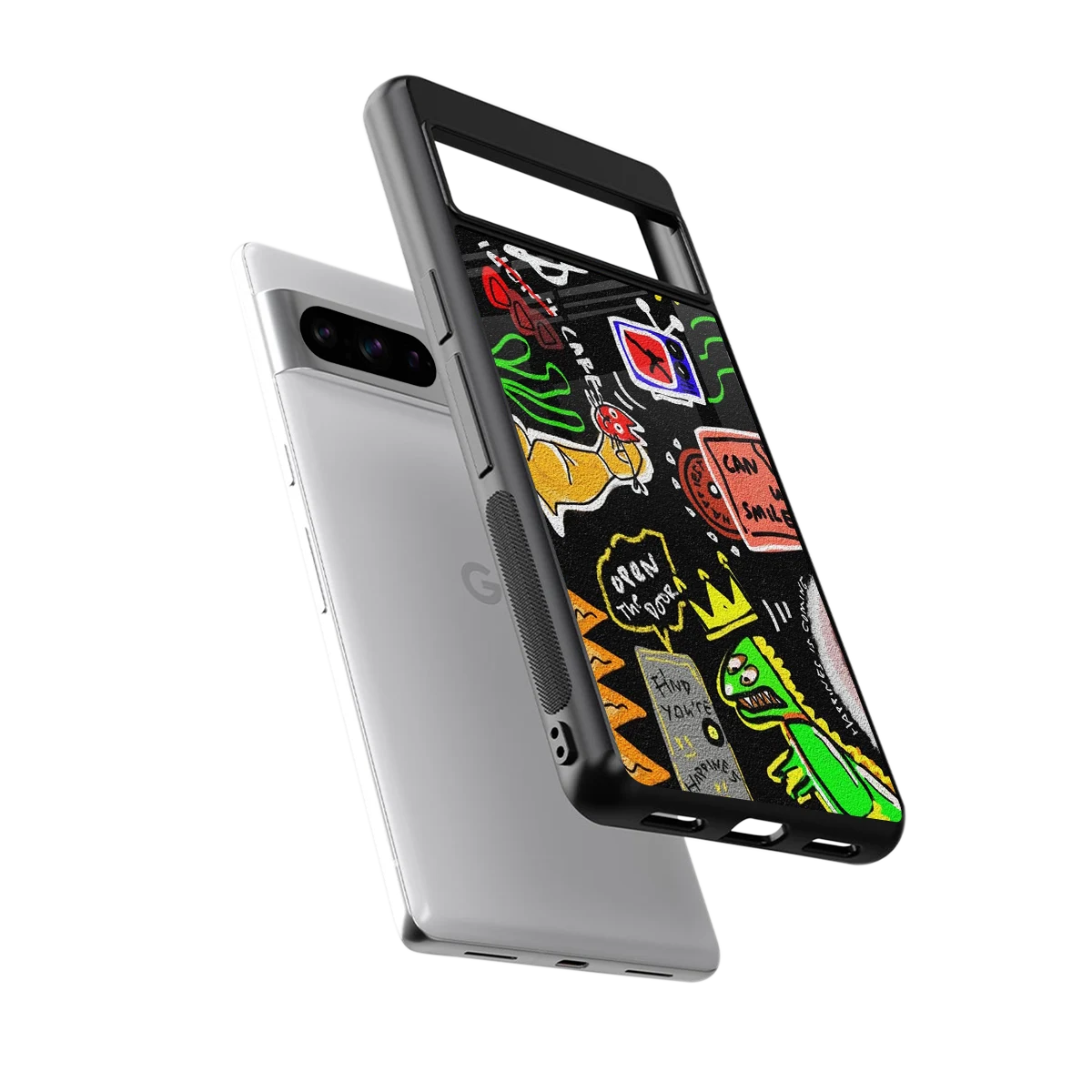 Graffiti sleek google pixel 8 pro cover with tempered glass back and TPU edges