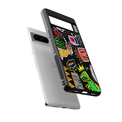 Graffiti sleek google pixel 8 pro cover with tempered glass back and TPU edges