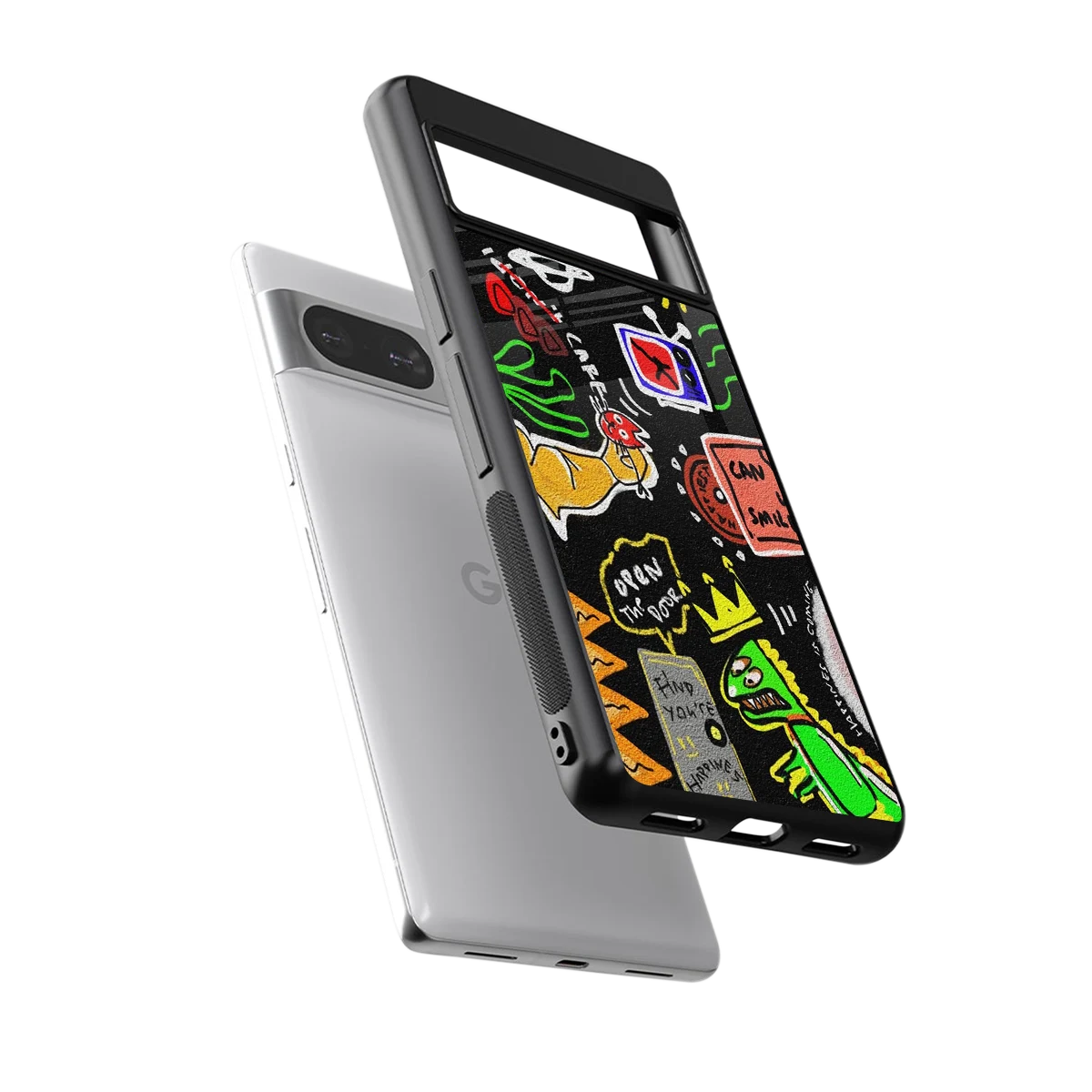 Graffiti sleek google pixel 8 cover with tempered glass back and TPU edges