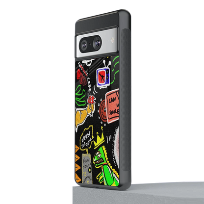 Graffiti stylish phone case for google pixel 8 | glossy glass and slim fit