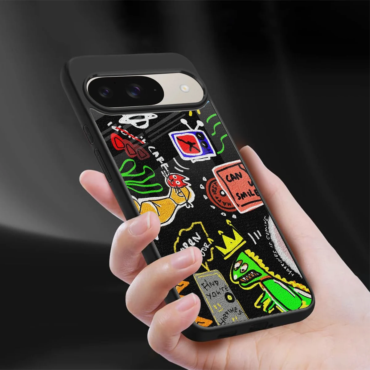 Graffiti sleek google pixel 9 cover with tempered glass back and TPU edges