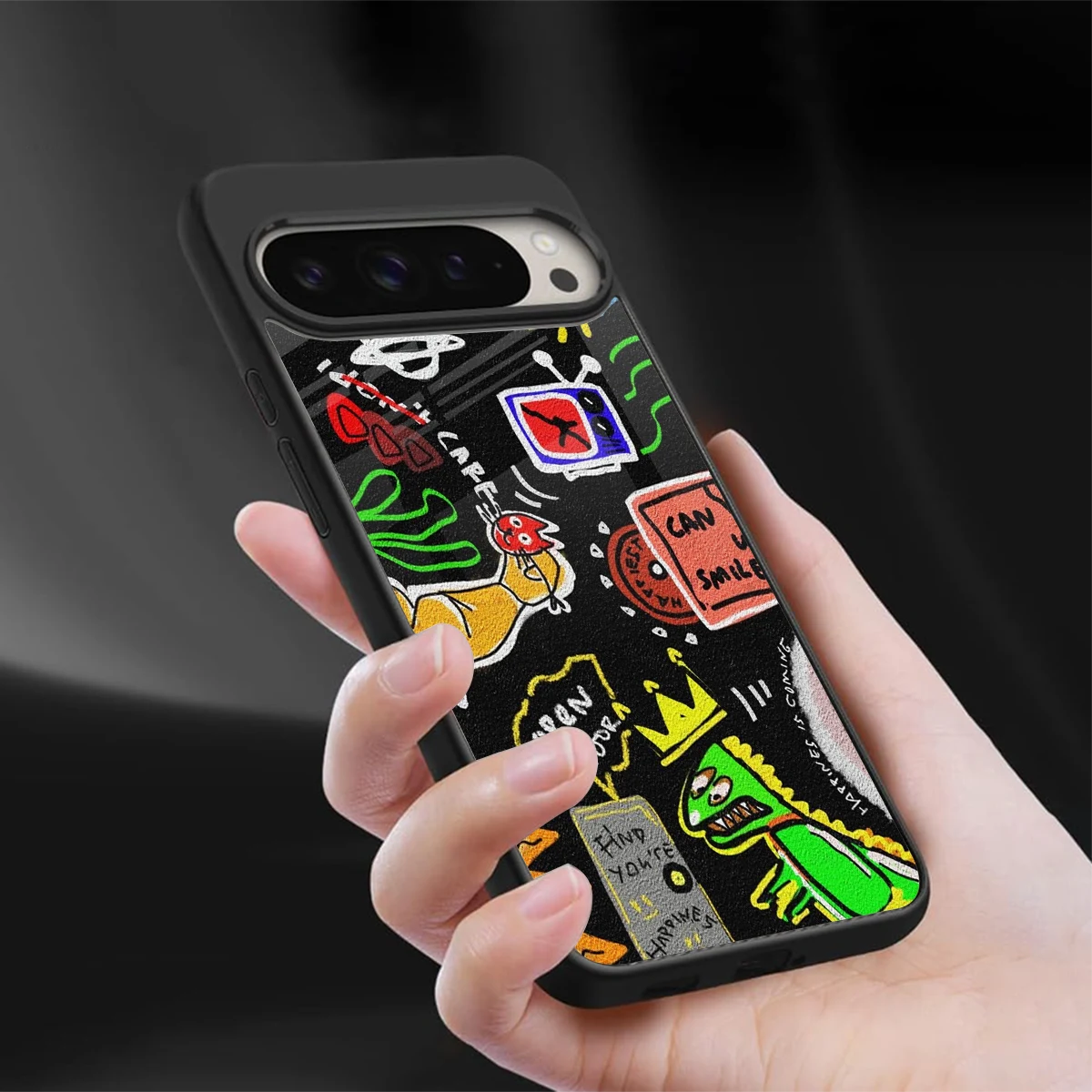 Graffiti sleek google pixel 9 pro cover with tempered glass back and TPU edges