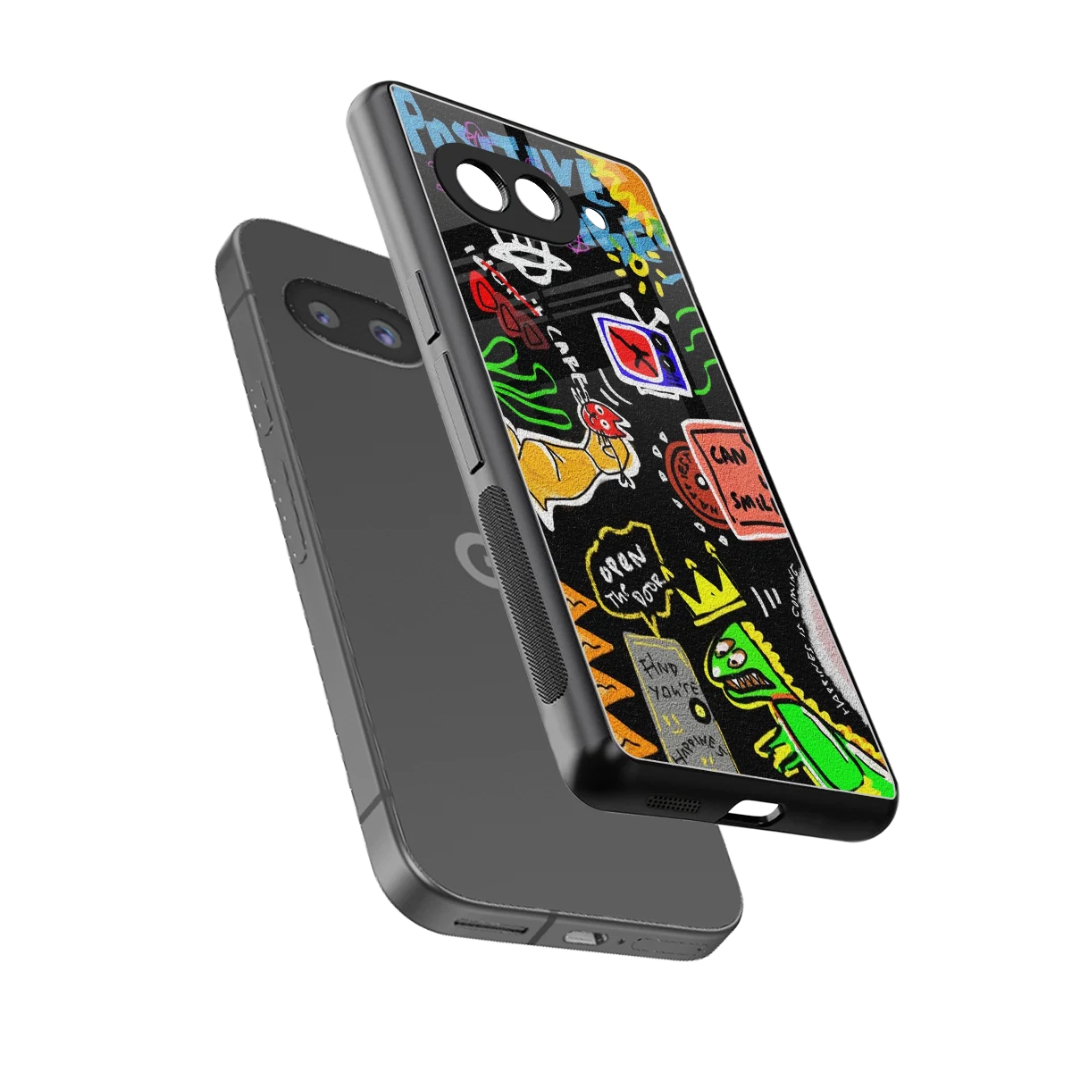 Graffiti sleek google pixel 10a cover with tempered glass back and TPU edges