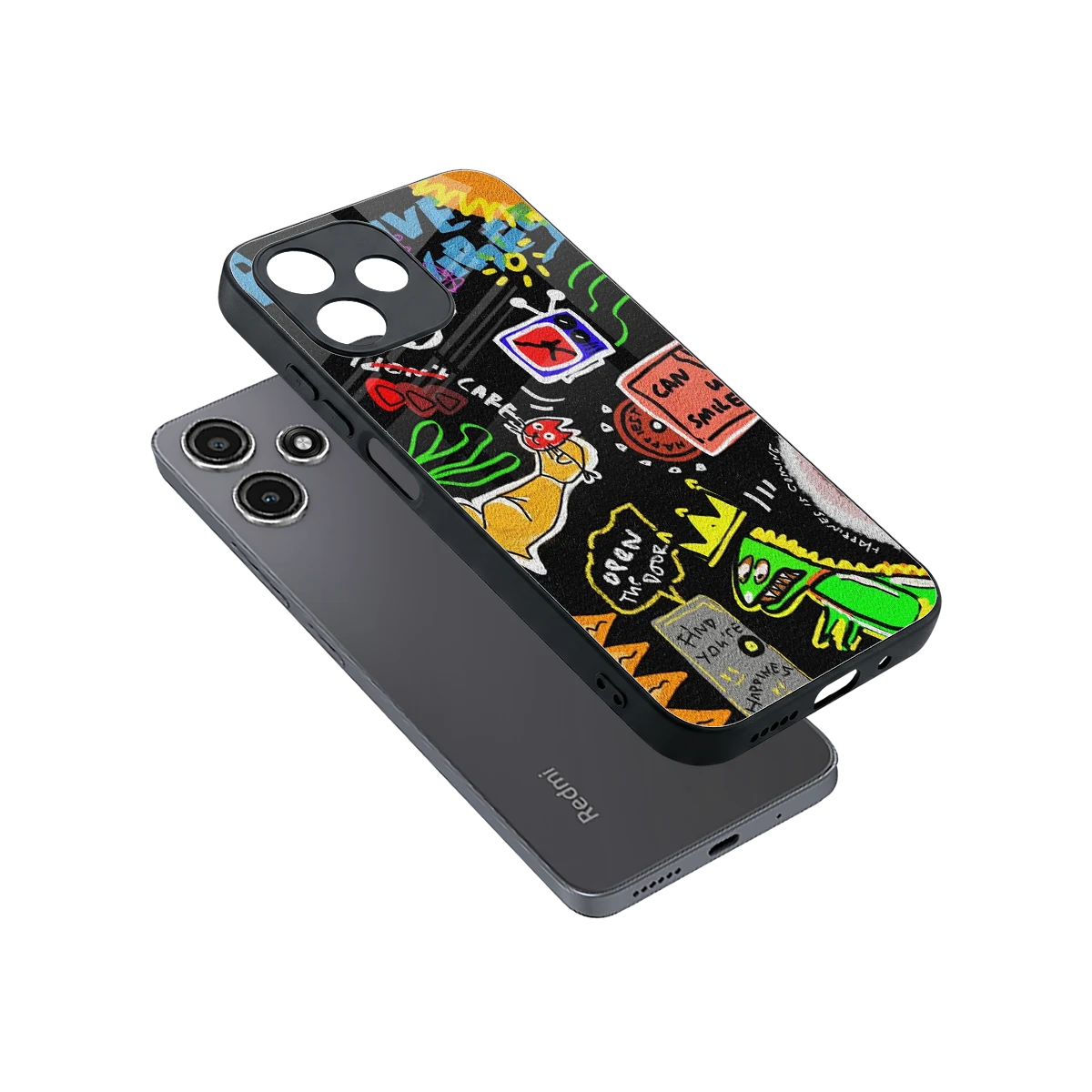 Graffiti sleek redmi 12 5g cover with tempered glass back and TPU edges