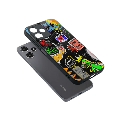 Graffiti sleek redmi 12 5g cover with tempered glass back and TPU edges