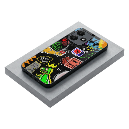 Graffiti stylish phone case for redmi 12 5g | glossy glass and slim fit