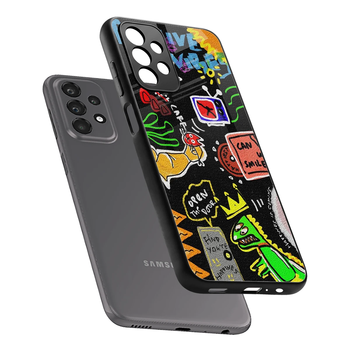 Graffiti sleek samsung galaxy a23 cover with tempered glass back and TPU edges