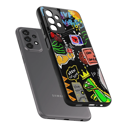 Graffiti sleek samsung galaxy a23 cover with tempered glass back and TPU edges