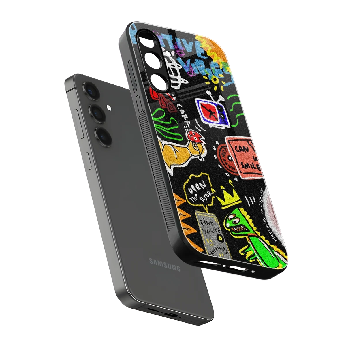 Graffiti sleek samsung galaxy a55 5g cover with tempered glass back and TPU edges
