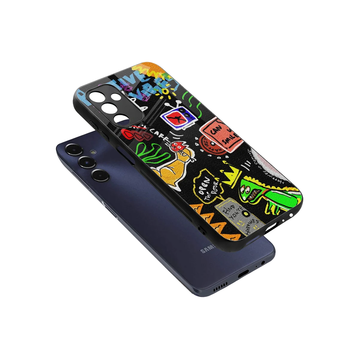 Graffiti sleek samsung galaxy m14 5g cover with tempered glass back and TPU edges