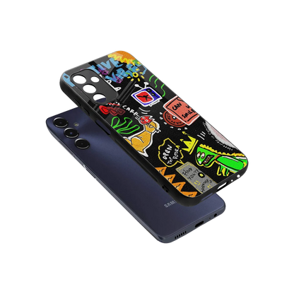 Graffiti sleek samsung galaxy m14 5g cover with tempered glass back and TPU edges