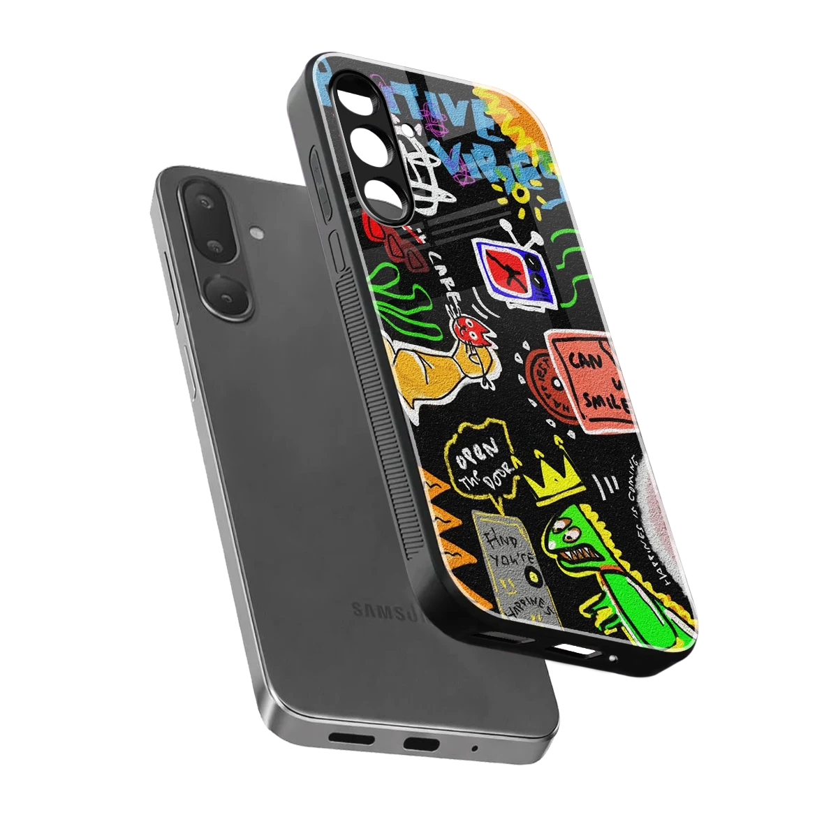 Graffiti sleek samsung galaxy m56 5g cover with tempered glass back and TPU edges
