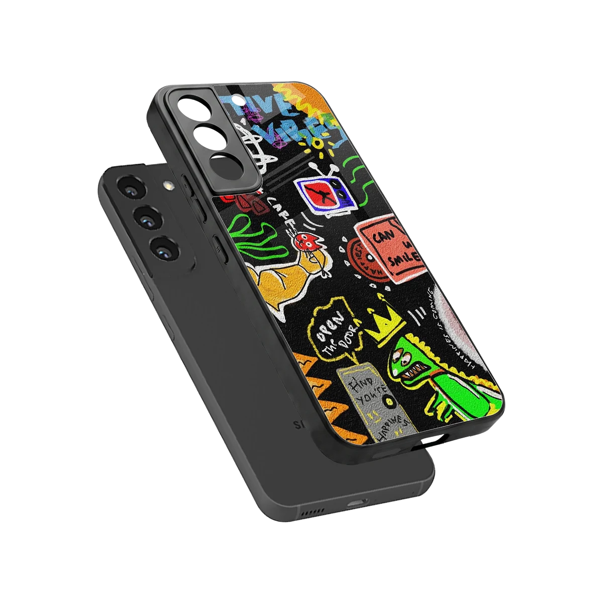 Graffiti sleek samsung galaxy s22 cover with tempered glass back and TPU edges