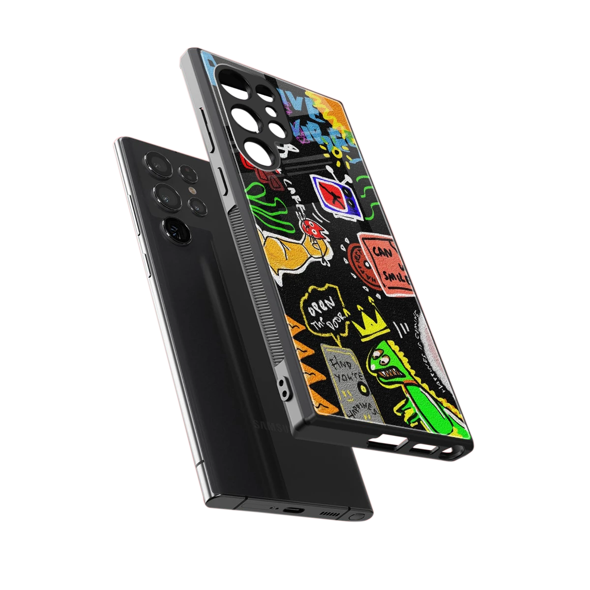 Graffiti sleek samsung galaxy s23 ultra cover with tempered glass back and TPU edges