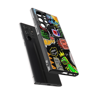 Graffiti sleek samsung galaxy s23 ultra cover with tempered glass back and TPU edges