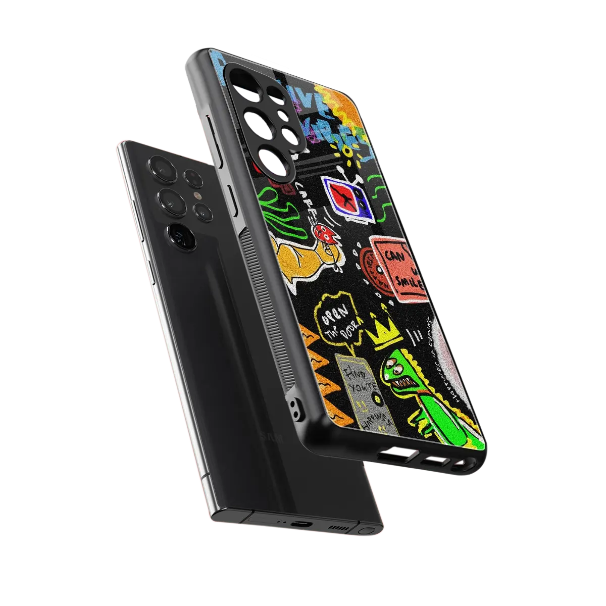 Graffiti sleek samsung galaxy s25 ultra cover with tempered glass back and TPU edges