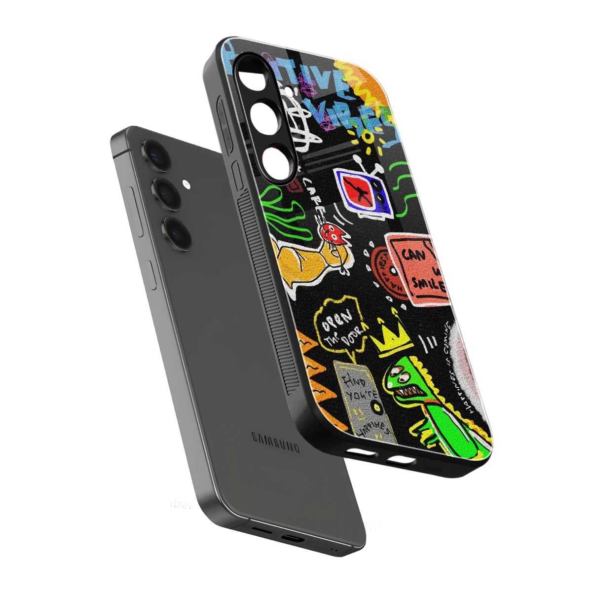 Graffiti sleek samsung galaxy s25 cover with tempered glass back and TPU edges