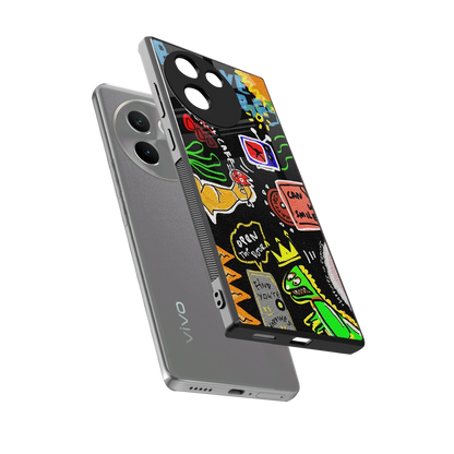 Graffiti sleek vivo v30e cover with tempered glass back and TPU edges
