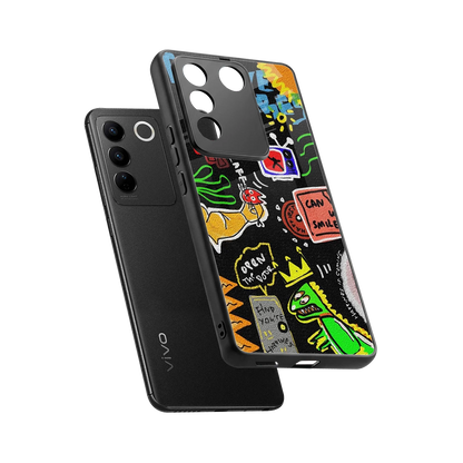 Graffiti sleek vivo v27 5g cover with tempered glass back and TPU edges
