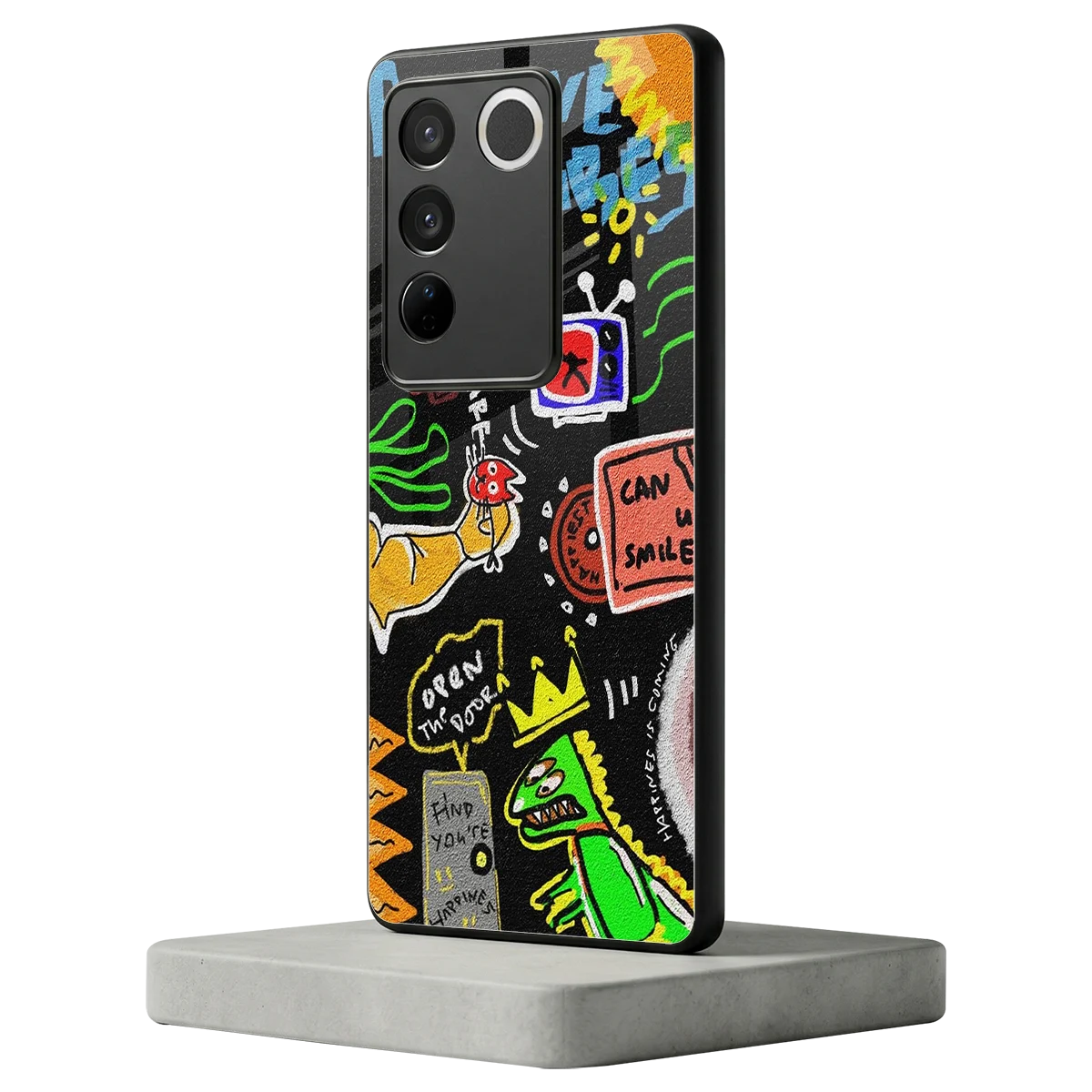 Graffiti vivo v27 5g mobile cover | shockproof glass phone case