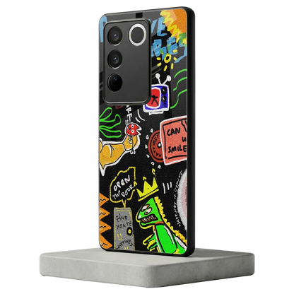 Graffiti vivo v27 5g mobile cover | shockproof glass phone case