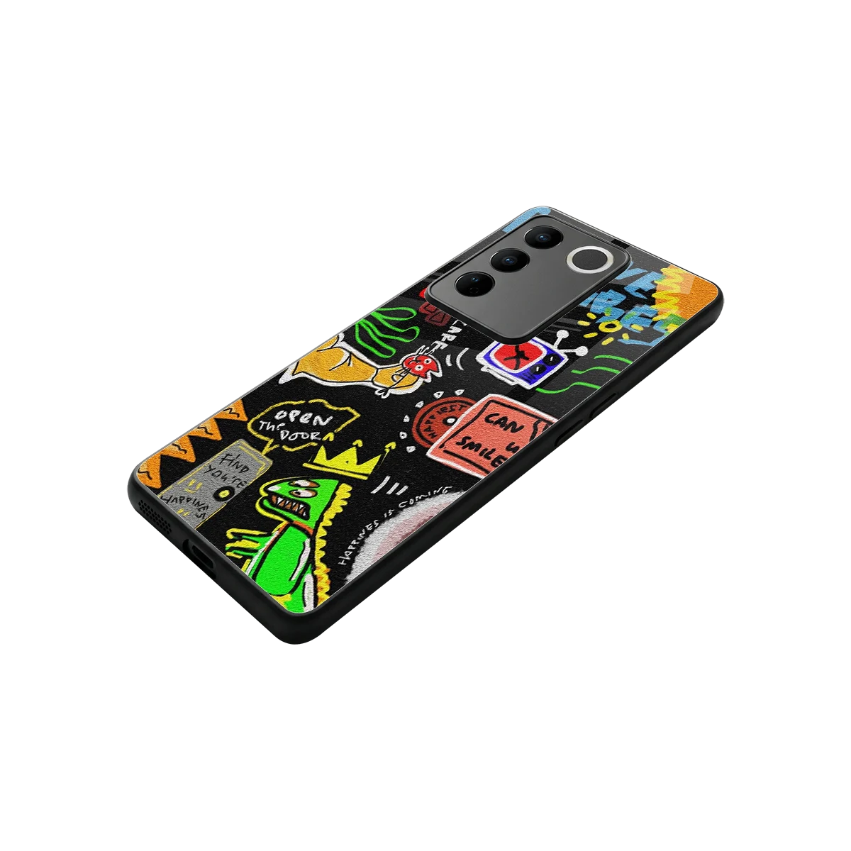 Graffiti stylish phone case for vivo v27 5g | glossy glass and slim fit