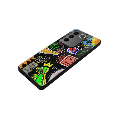 Graffiti stylish phone case for vivo v27 5g | glossy glass and slim fit