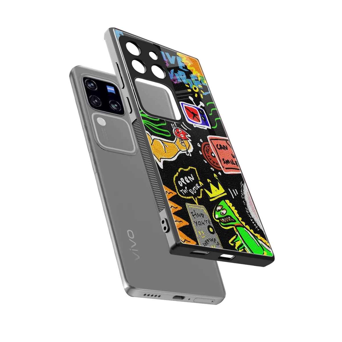 Graffiti sleekvivo v30 pro cover with tempered glass back and TPU edges