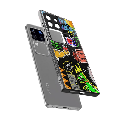 Graffiti sleekvivo v30 pro cover with tempered glass back and TPU edges