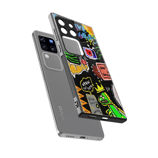 Graffiti sleekvivo v30 pro cover with tempered glass back and TPU edges