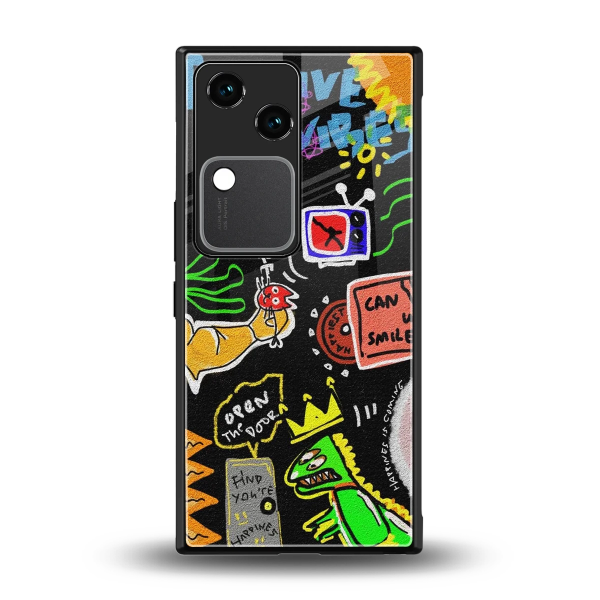 Graffiti back phone cover | glass case for vivo v30