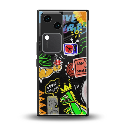 Graffiti back phone cover | glass case for vivo v30