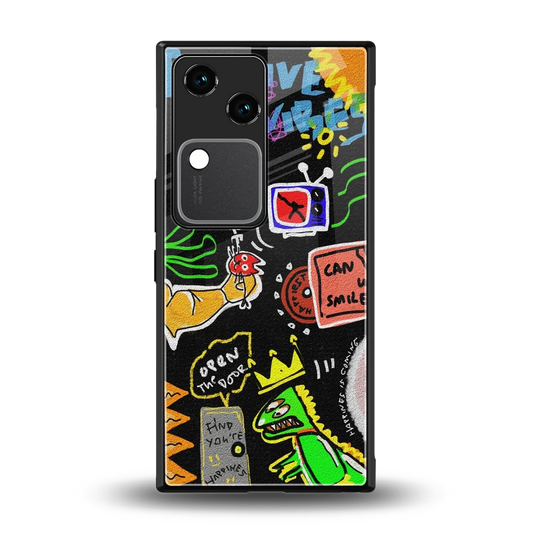 Graffiti back phone cover | glass case for vivo v30
