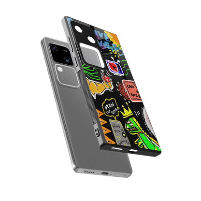Graffiti sleek vivo v30 cover with tempered glass back and TPU edges