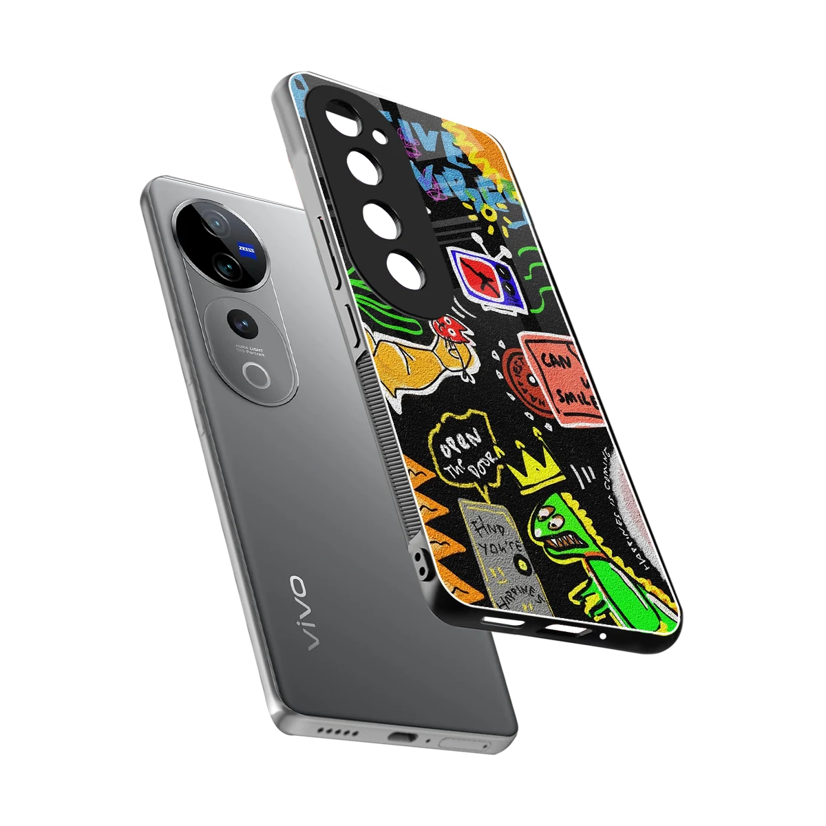 Graffiti sleek vivo v40 pro cover with tempered glass back and TPU edges