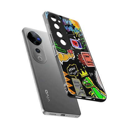Graffiti sleek vivo v40 pro cover with tempered glass back and TPU edges
