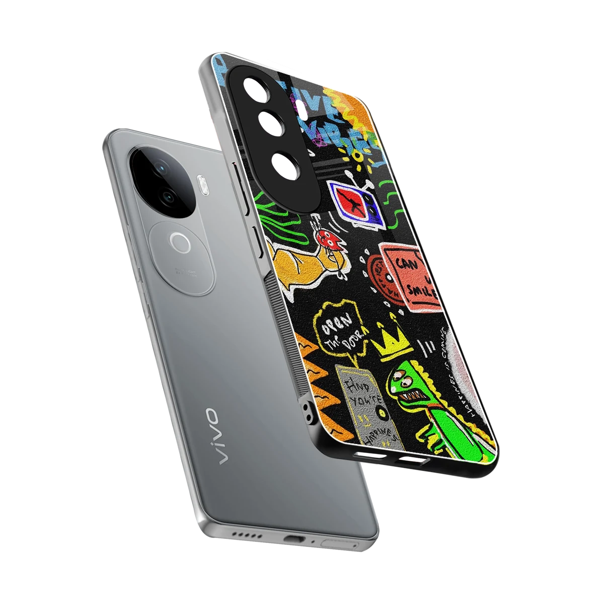 Graffiti sleek vivo v40e cover with tempered glass back and TPU edges